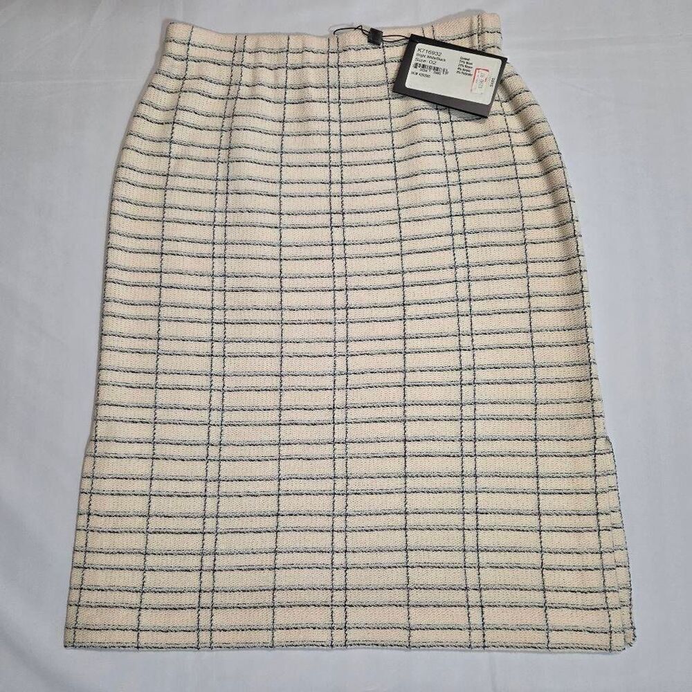 ST. JOHN COLLECTION WOOL TWEED PENCIL SKIRT BLACK WHITE WOMENS SIZE 2 $485 NWT - Picture 1 of 6
